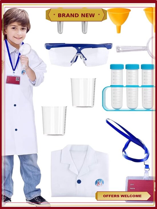 Other - Kids Scientist Doctor Lab Coat Costume with Science Experiment Kit Pretend Play